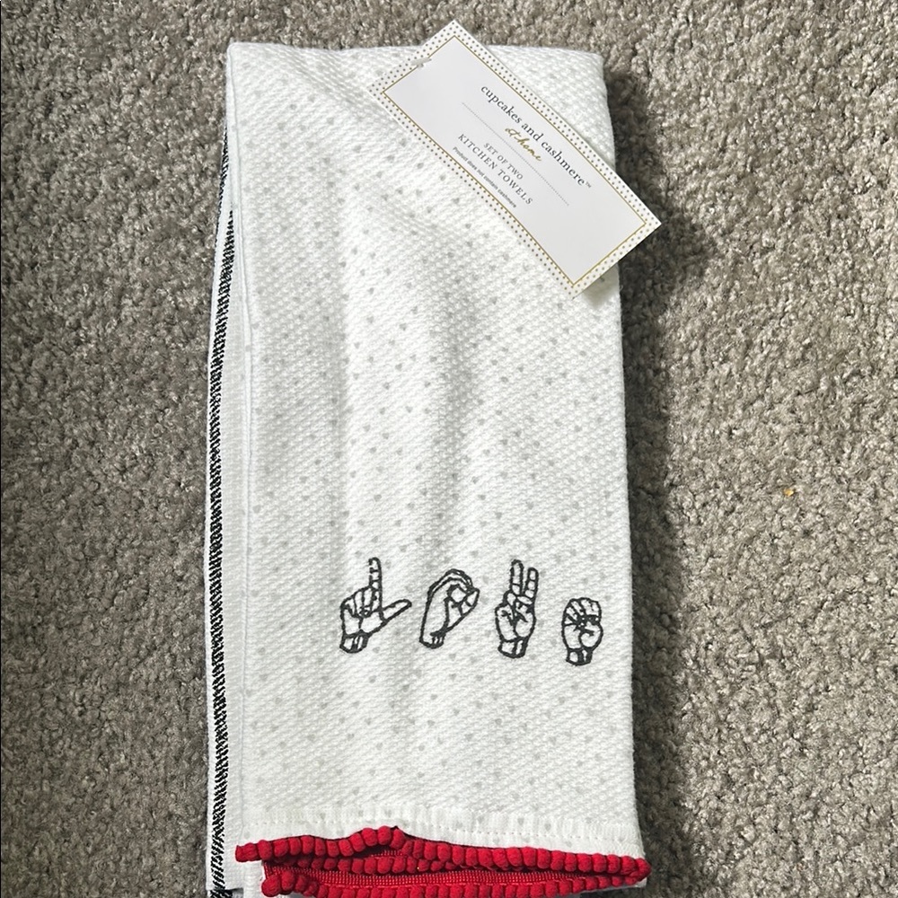 Cupcakes & Cashmere White Kitchen Towel with Red Trim